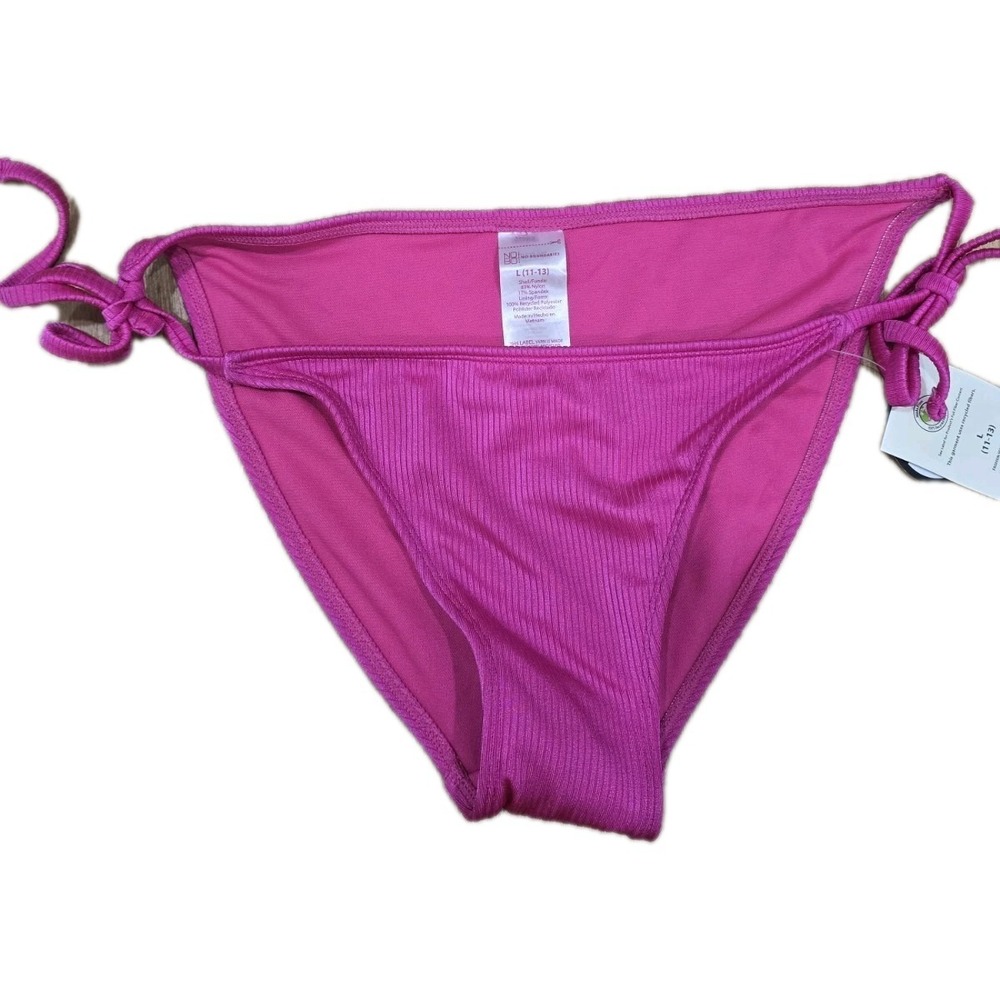 NO BOUNDARIES Women's L (11-13) Ribbed Tie-Side Bikini Bottom - Radiant Pink NWT